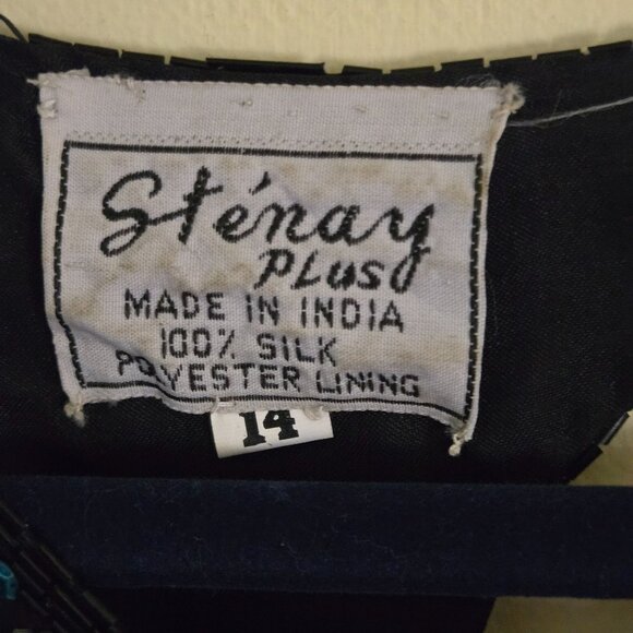 Stenay Vintage Stunning Black Blue Sequined Beaded Silk Sheath Midi Dress Size14 - Picture 7 of 7